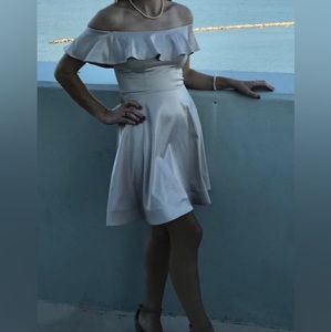 Sequin Hearts blush pink off the shoulders dress